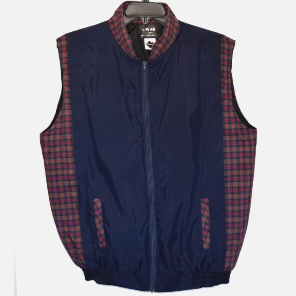 CERES Golf Wear Blue Tartan Full Zip Quilted Lining Lightweight Vest Size L